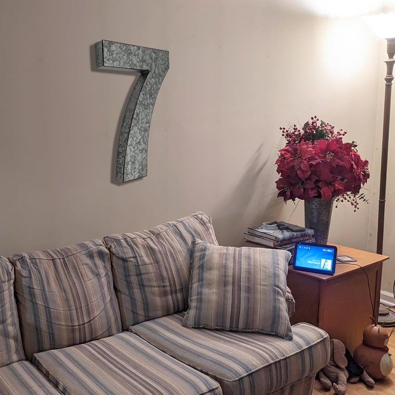 Science Purchase 20" Metal Number 7 (Seven) Wall Decor, Silver with Rusted Edges, Galvanized Wall Mountable Decoration for Country, Mid-Century, or Farmhouse Themed Room or Event - Image 5